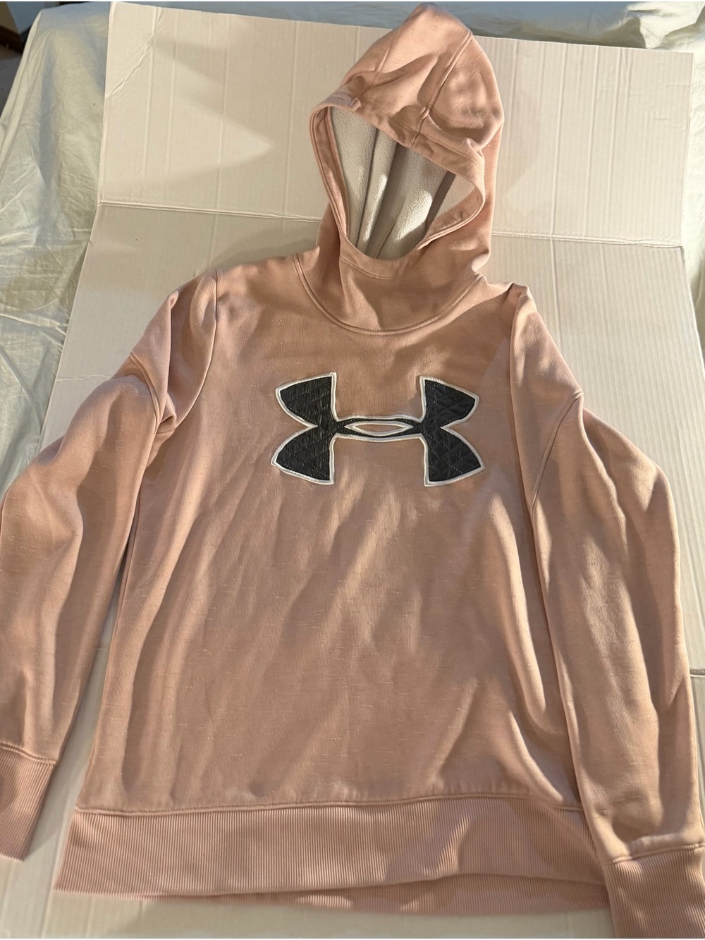 #328 Under Armour Women’s Hooded Pullover - Dusty Pink with Black Logo